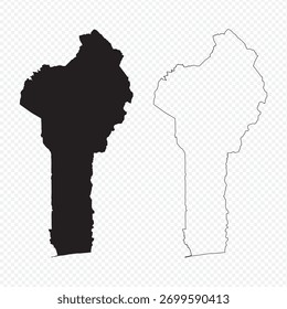 Silhueta preta e conjunto de mapa de contorno de Benin isolado em um fundo transparente