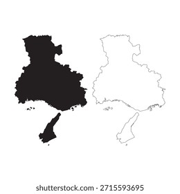 Black silhouette and outline vector map of Hyogo Prefecture Japan for geographical presentation