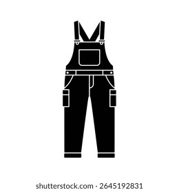 Uma silhueta preta de macacão é mostrada contra um fundo branco A ilustração vetorial apresenta um design simples com o mínimo de detalhes