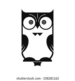 Black silhouette of an owl, isolated on white background.
