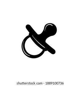 Black silhouette pacifier isolated on white background. Nipple pictogram. Soother icon. Toy of a child. Birth Stats icon for Birth Announcement design. Baby Stats vector element.