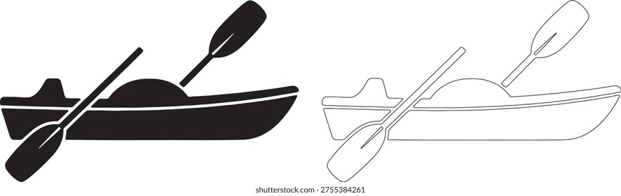Black silhouette of a paddle boat with two oars paddleboat