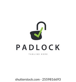 black silhouette padlock logo security illustration with simple shape design template