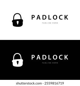 black silhouette padlock logo security illustration with simple shape design template