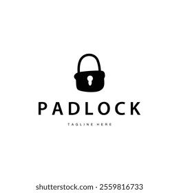 black silhouette padlock logo security illustration with simple shape design template