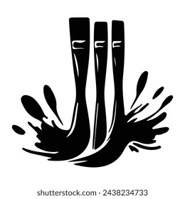 Black silhouette of Paint brush color splashes art illustration on white background