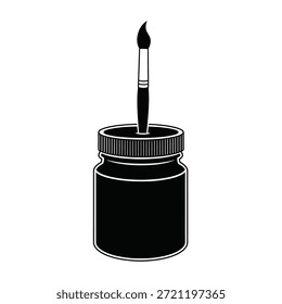Silhueta preta de uma escova de tinta inserida em um frasco preto em um fundo branco.
