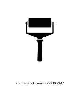 Silhueta preta de uma ferramenta de rolo de tinta em um fundo branco plano.