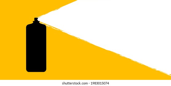 Black silhouette of a paint spray. Flat vector cartoon painted pictogram. Graffiti spray banner. Brush stroke, grunge strokes. Aerosol paint in cans. Spray bottle or can.
