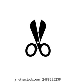 Black silhouette of a pair of scissors, depicted in a simple and modern icon design.