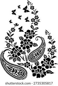 Silueta negra patrones paisley