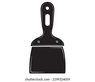 Black silhouette of Palette-knife on an isolated white background.repair tool.  vector illustration.