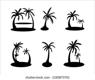 Black Silhouette Palm Coconut Tree in Beach
