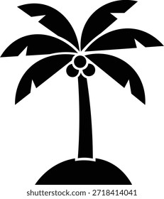 Silueta negra de una palmera con cocos en una Pequeña isla en blanco y negro
