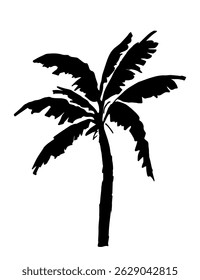 Black silhouette of palm tree. Nature, tropical plants. Simple illustration. Summer seaside vacation, beach.