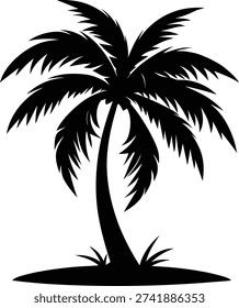 Black silhouette of a palm tree on white background