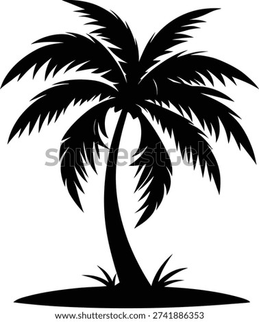 Black silhouette of a palm tree on white background