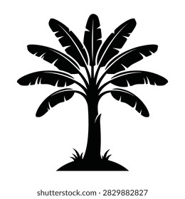 A black silhouette of a palm tree stands alone on a white background, evoking a tropical feel and symbolizing relaxation, vacation, and exotic destinations.