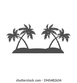 Black silhouette of a palm tree. Tropical leaves. Coconut palm, exotic lush sketch or hawaii coco palms. Vector illustration. For design of t-shirts, cards, invitations in retro style