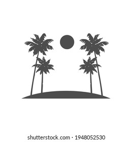 Black silhouette of a palm tree. Tropical leaves. Coconut palm, exotic lush sketch or hawaii coco palms. Vector illustration. For design of t-shirts, cards, invitations in retro style