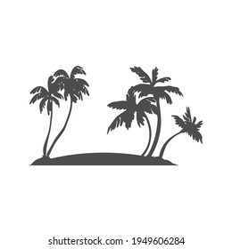 Black silhouette of a palm tree. Tropical leaves. Coconut palm, exotic lush sketch or hawaii coco palms. Vector illustration. For design of t-shirts, cards, invitations in retro style