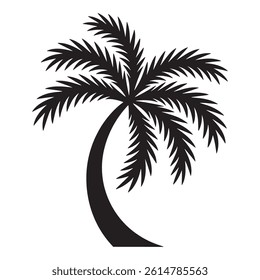 Black Silhouette Palm Tree Vector Icon Representing Tropical Vacation and Relaxation for Digital Artwork Editable Vector Illustration Isolated on a White Background