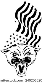 black silhouette of panther head with american flag vector