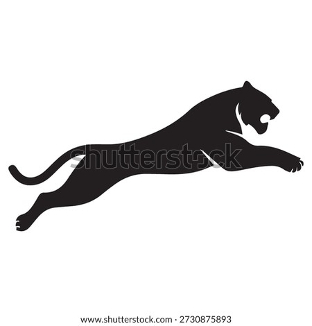 Black silhouette of a panther jumping to the right isolated on white background
