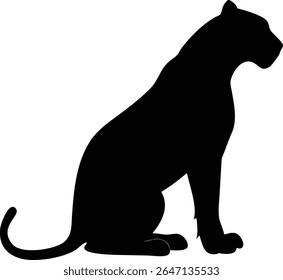 Black silhouette of a panther sitting down with elegant posture and fierce appearance