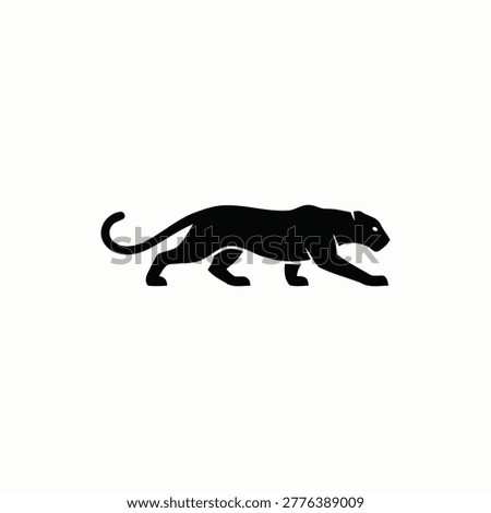Black silhouette panther walking gracefully isolated on white background