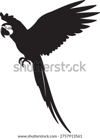 A black silhouette of a parrot in flight