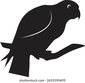 Black Silhouette Parrot on Branch Icon for Nature Design