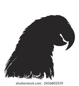 black silhouette of a Parrot with thick outline side view isolated