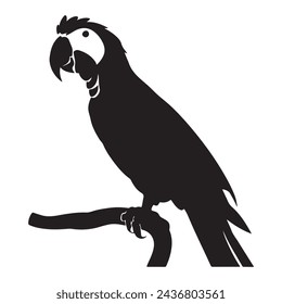 black silhouette of a Parrot with thick outline side view isolated
