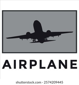 Black silhouette of a passenger airplane. Vector on a gray background