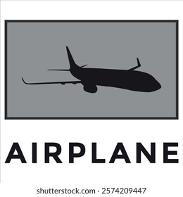 Black silhouette of a passenger airplane. Vector on a gray background
