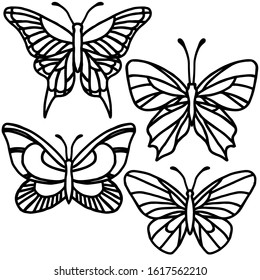 black silhouette pattern, stylized butterflies, isolate on a white background, for design different, template, stencil