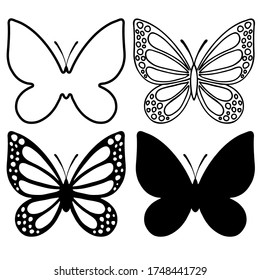 black silhouette pattern, stylized butterflies, isolate on a white background, for design different, template, stencil