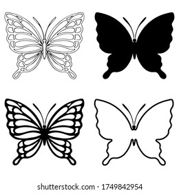 black silhouette pattern, stylized butterflies, isolate on a white background, for design different, template, stencil
