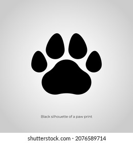 Silueta negra de una huella de pata, ilustración vectorial.