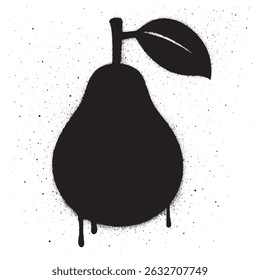 Black silhouette of a pear with dripping spray paint effect, styled in urban graffiti art
