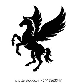 Black silhouette of a Pegasus horse with outline thick view Vector illustration