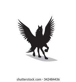 Black silhouette of Pegasus. Vector illustration of horse with wings.