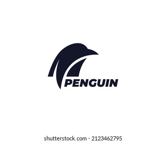 Black silhouette penguin logo design template. Vector illustration