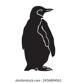 black silhouette of a Penguin with thick outline side view isolated