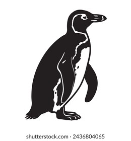 black silhouette of a Penguin with thick outline side view isolated