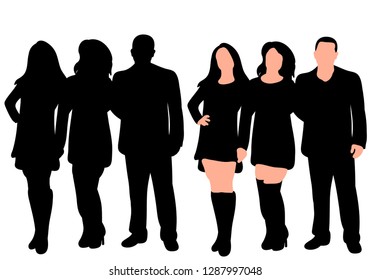 black silhouette people friends stand