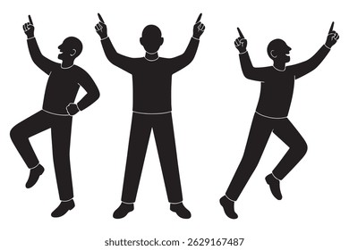 Black silhouette of people pointing up design element for graphic projects and creative presentations