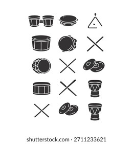 Silhueta preta Instrumentos de percussão ícone Set