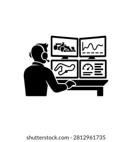 Black silhouette person analyzing race car data charts